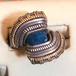 Wire wrapped kyanite gold & silver ring